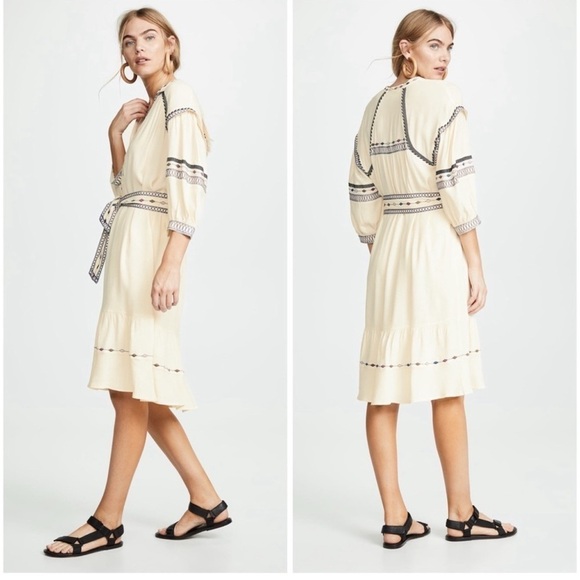 ba&sh patty embroidered woven dress in ecru/navy SzSmall 6 No Belt - Picture 2 of 10